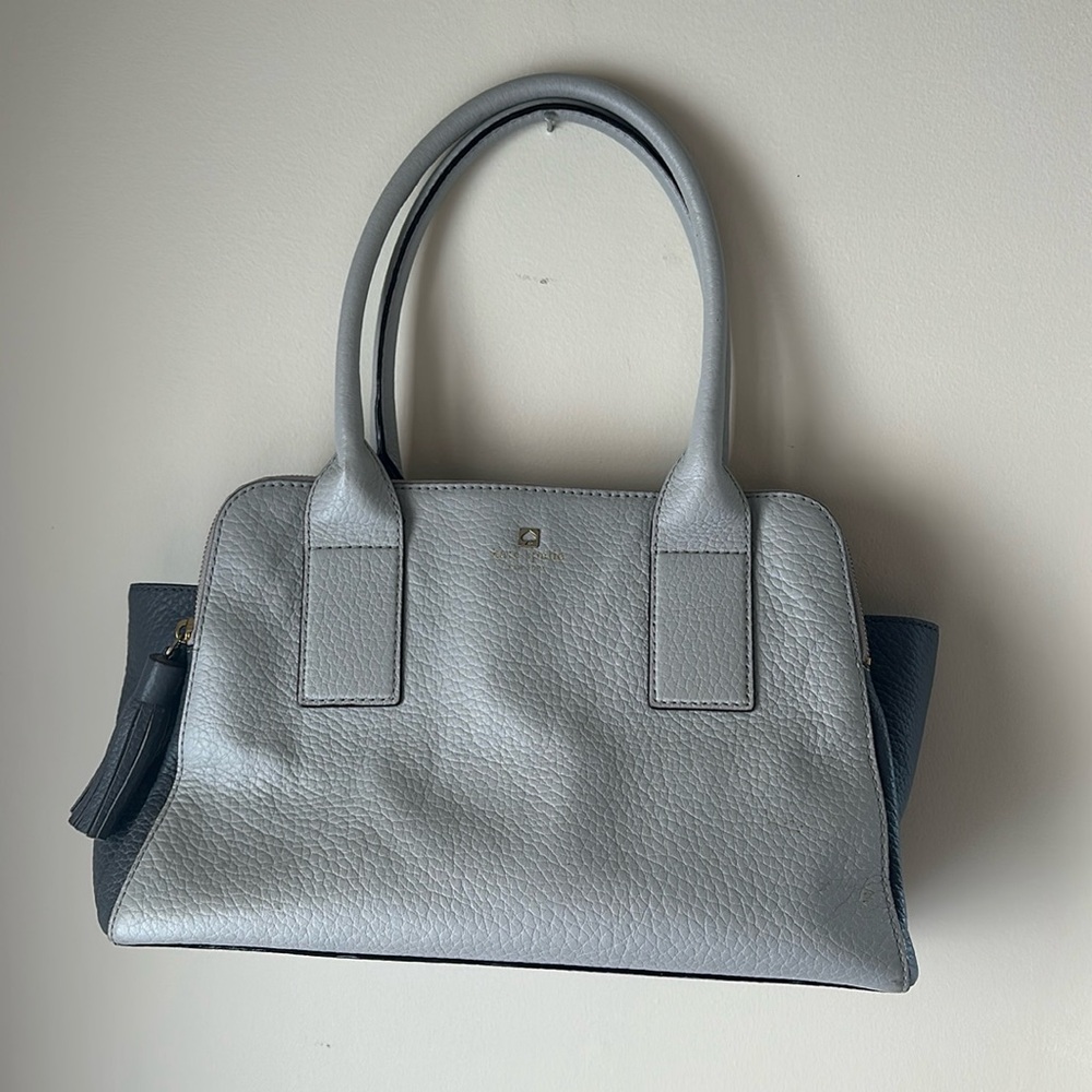 Kate spade purse grey two tone pink stripe interior